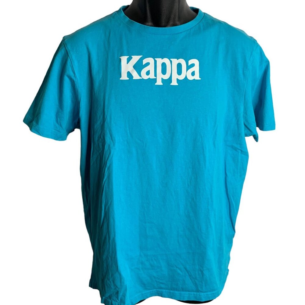 Kappa Authentic Runis Crewneck T Shirt L Blue Short Sleeve Double Sided Graphic